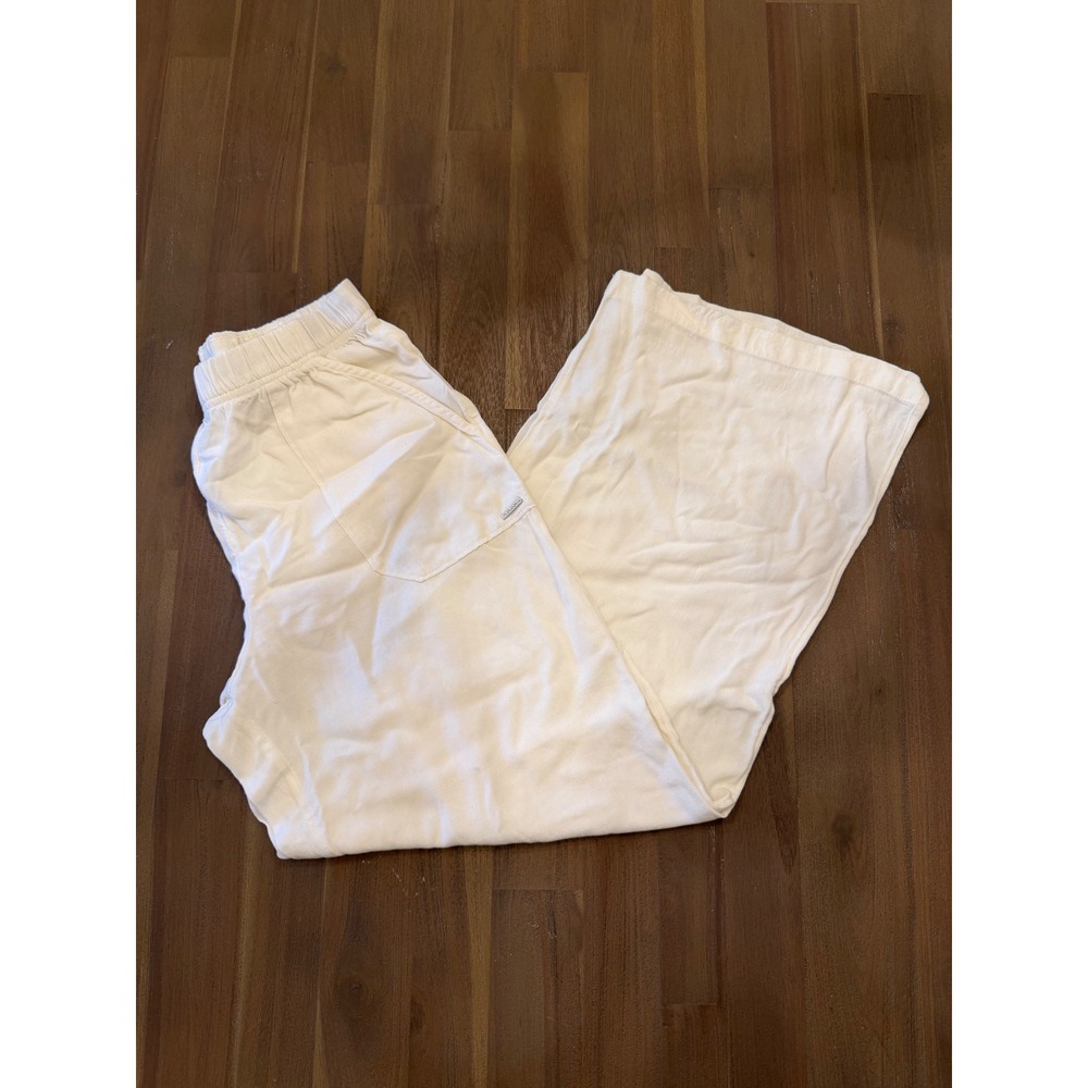 Volcom Womens Wide Leg Elastic Waist Pants Cream Off White Beach Trousers